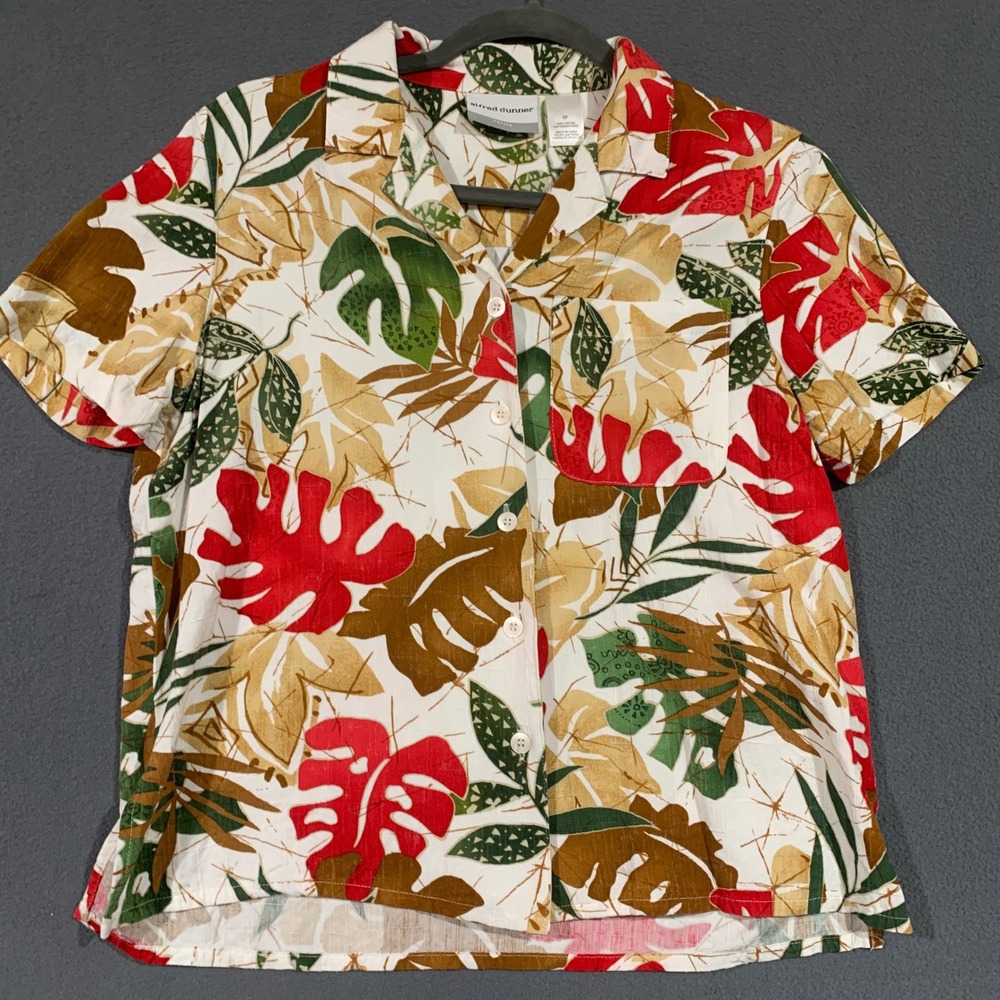 Alfred Dunner Petite Women's 8P Floral Button Down Shirt Short Sleeve Tropical